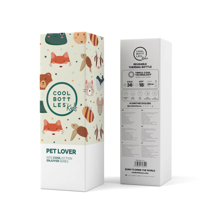 BOTELLA ACERO PET LOVER 260 ML · COOL BOTTLES caja