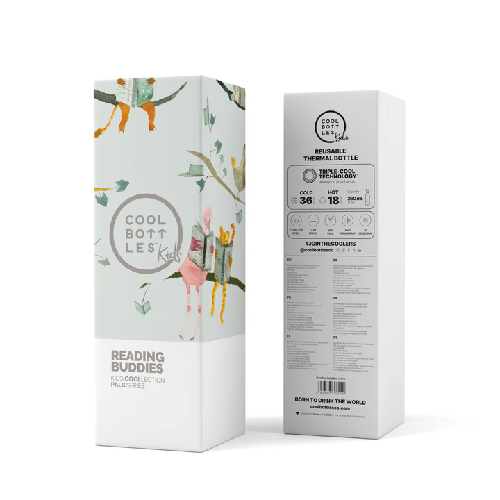 BOTELLA ACERO READING BUDDIES 260 ML · COOL BOTTLES caja